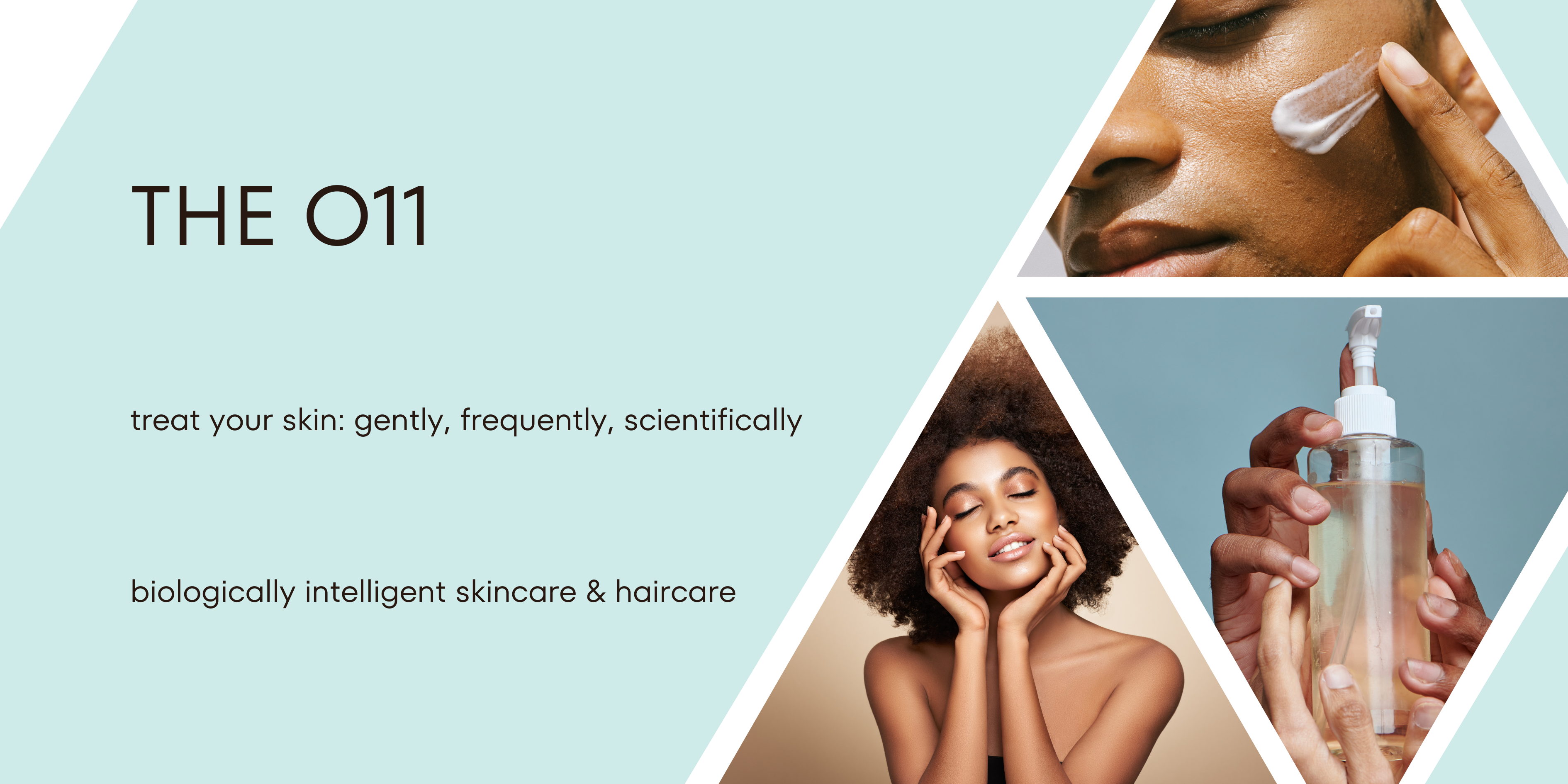Advertisement for biologically intelligent skincare and haircare products with text and product images.